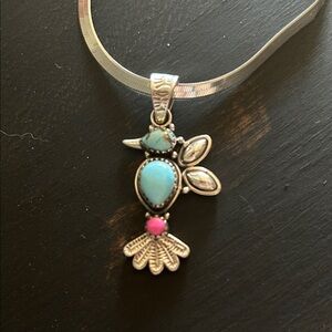 Silver and Turquoise Bird Pendant Necklace